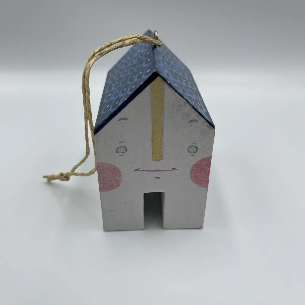2013 Crate & Barrel Jen Corace Wooden House Christmas Ornament Hearts & Home